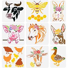 BENECREAT 9 Styles Farmhouse Reusable Stencils 12x12", Farm Animal Painting Stencils Drawing Art Template for Scrapbooking Drawing DIY Furniture Wall Floor Fabric Decors