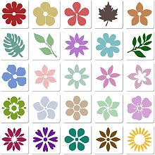 GORGECRAFT 5.1x5.1 25Pcs Mini Flower Stencils Plastic Cute Leaf Floral Essential Paint Stencil Square Drawing Spray Paint Reusable Templates Drawing for DIY Crafts Painting Wood Wall Canvas Card