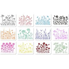 GORGECRAFT 12 Styles Wildflower Stencils Plastic Hydrangea Lily Flower Stencil Spring Floral Reusable Field Rose Templates Drawing Botanical Field Plants Stencil for DIY Crafts Painting Wood Wall