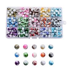 ARRICRAFT 1 Box (about 420pcs) 15 Color 8mm Round Baking Painted Drawbench Glass Beads Assortment Lot for Jewelry Making