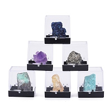 Honeyhandy Nuggets Natural Gemstone Rough Raw Stone Home Display Decorations, with Packing Box, (include Pyrite & Amethyst & Emerald & Amazonite & Kobayi & Azurite), 24~32x16~22x13~16mm, 6pcs/box