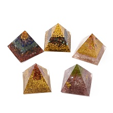 Honeyhandy Orgonite Pyramid, Resin Pointed Home Display Decorations, with Natural Gemstone and Metal Findings, 49x49x48.5mm