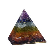 Honeyhandy Yoga Chakra Jewelry, Orgonite Pyramid, Resin Home Display Decorations, with Gemstone Inside, 59~60x59~60x59~60mm