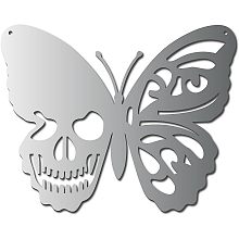 CREATCABIN Skull Metal Wall Art Butterfly Decor Wall Hanging Plaques Ornaments Iron Wall Art Sculpture Sign for Indoor Outdoor Home Livingroom Kitchen Garden Decoration Gift Silver 11.8 x 9.4 Inch