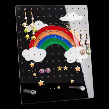 PandaHall Elite Acrylic Earring Display Stand, Rectangle Shaped Earring Organizer Holder, with Zinc Alloy Finding, Rainbow Pattern, Finish Product: 9.5x20x24.2cm