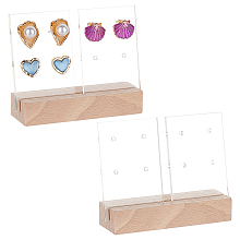 AHANDMAKER Transparent Arcylic Earring Display Organizer Holder, 4-Hole Earring Display Stand with Wood Base, Bisque, Finished Product: 8x2.5x6.5cm. 3pcs/set