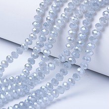 Honeyhandy Electroplate Glass Beads Strands, Imitation Jade Beads, Pearl Luster Plated, Faceted, Rondelle, Light Steel Blue, 3x2mm, Hole: 0.8mm, about 165~169pcs/strand, 15~16 inch(38~40cm)