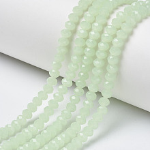 Honeyhandy Glass Beads Strands, Imitation Jade, Faceted, Rondelle, Pale Green, 4x3mm, Hole: 0.4mm, about 130pcs/strand, 16.54 inch(42cm)