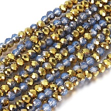 Honeyhandy Electroplate Glass Beads Strands, Imitation Jade, Half Golden Plated, Faceted, Rondelle, Light Sky Blue, 8x6mm, Hole: 1mm, about 68pcs/strand, 15.5 inch(38.75cm)