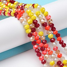 Honeyhandy Glass Beads Strands, Faceted, Rondelle, Yellow, 4~4.5x3.5mm, Hole: 1mm, about 121~127pcs/strand, 16.61inch~17.20 inch(42.2~43.7cm)