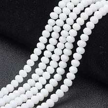 Honeyhandy Opaque Solid Color Glass Beads Strands, Faceted, Rondelle, White, 2x1.5mm, Hole: 0.4mm, about 195pcs/strand, 11 inch(28cm)