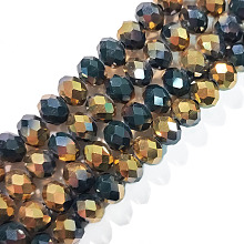 Honeyhandy Electroplate Opaque Glass Beads Strands, Half Golden Plated, Faceted, Abacus, Dark Slate Gray, 8x6mm, Hole: 1mm, about 65~68pcs/strand, 15.7~16.1 inch(40~41cm)