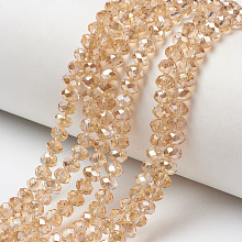 Honeyhandy Electroplate Glass Beads Strands, Half Plated, Rainbow Plated, Faceted, Rondelle, PeachPuff, 2.5x2mm, Hole: 0.4mm, about 199pcs/strand, 13.4 inch(34cm)