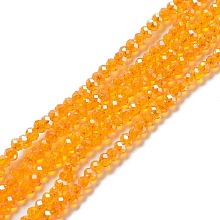 Honeyhandy Electroplate Glass Beads Strands, AB Color Plated, Faceted, Rondelle, Orange, 3x2mm, Hole: 0.8mm, about 165~169pcs/strand, 15~16 inch(38~40cm)