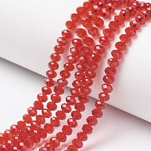 Honeyhandy Glass Beads Strands, Faceted, Rondelle, Red, 3x2mm, Hole: 0.8mm, about 150~155pcs/strand, 15~16 inch(38~40cm)