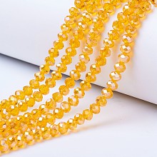 Honeyhandy Electroplate Glass Beads Strands, AB Color Plated, Faceted, Rondelle, Orange, 4x3mm, Hole: 0.4mm, about 123~127pcs/strand, 16.5~16.9 inch(42~43cm)