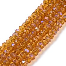 Honeyhandy Electroplate Glass Beads Strands, Half Rainbow Plated, Faceted, Rondelle, Gold, 4x3mm, Hole: 0.4mm, about 123~127pcs/strand, 16.5~16.9 inch(42~43cm)