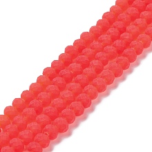 Transparent Glass Beads Strands, Faceted, Frosted, Rondelle, Tomato, 6x4.5mm, Hole: 1.4mm, about 86pcs/strand, 16.14 inch(41cm)