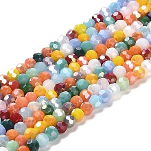 Opaque Glass Beads Stands, AB Color, Faceted(32 Facets), Round, Mixed Color, 4.5x4mm, Hole: 1mm, about 94~95pcs/strand, 13.90~14.02 inch(35.3~35.6cm)