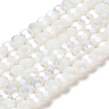 Opaque Glass Beads Stands, AB Color, Faceted(32 Facets), Round, White, 6x5.5mm, Hole: 1.2mm, about 91~93pcs/strand, 19.49~19.92 nch(49.5~50.6cm)