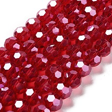 Electroplate Transparent Glass Beads Strands, Faceted(32 Facets), Round, Pearl Luster Plated, FireBrick, 10mm, Hole: 1.2mm, about 65~69pcs/strand, 23.03~24.49 inch(58.5~62.2cm)