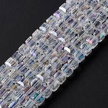 Honeyhandy Electroplate Glass Beads Strands, AB Color Plated, Faceted, Cube, Clear AB, 7~8x7~8x7~8mm, Hole: 1mm