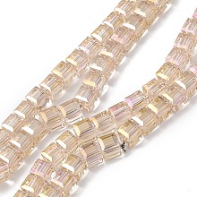 Transparent Electroplate Glass Beads Strands, Faceted, Cube, AB Color Plated, Pink, 7x7x7mm, Hole: 1.2mm, about 99~100pcs/strand, 27.17~27.95 inch(69~71cm)