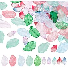 HOBBIESAY 100Pcs 10 Colors Two Tones Colorful Leaf Glass Beads 17.5-29x10-17mm Drilled Leaves Beads Transparent Loose Bead Charms with Glitter Gold Powder for DIY Jewelry Making, Hole: 1.2-1.4mm