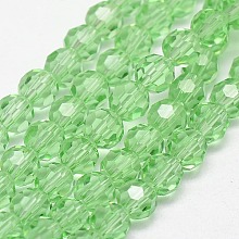 Honeyhandy Glass Beads Strands, Faceted, Round, Pale Green, 6mm, Hole: 1.2mm, about 88~91pcs/strand, 19.49 inch~20.08 inch(49.5~51cm)