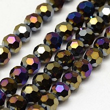 Honeyhandy Electroplate Glass Beads Strands, AB Color, Faceted, Round, Black, 8mm, Hole: 1mm, about 70~72pcs/strand, 22.6 inch