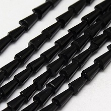 Honeyhandy Glass Beads Strands, Faceted, Cone, Black, 7.5x4mm, Hole: 1mm, about 71pcs/strand, 20.4 inch