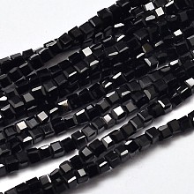 Honeyhandy Faceted Cube Glass Beads Strands, Black, 2x2x2mm, Hole: 0.5mm, about 200pcs/strand, 15.7 inch