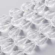 Honeyhandy Glass Bead Strands, Faceted, Drop, Clear, 28x17~18mm, Hole: 2mm, 8pcs/strand, 8 inch(21cm)