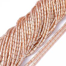 Honeyhandy Electroplate Glass Beads Strands, Pearl Luster Plated, Column, PeachPuff, 4.5~5x2.5mm, Hole: 0.8mm, about 75pcs/Strand, 14.17 inch(36cm)