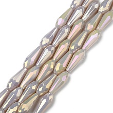 Honeyhandy Electroplated Opaque Glass Beads Strands, Full Rainbow Plated, Faceted, Teardrop, Rosy Brown, 15x6mm, Hole: 1mm, about 50pcs/Strand, 28.35 inch(72cm)