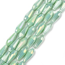 Honeyhandy Electroplated Opaque Glass Beads Strands, Full Rainbow Plated, Faceted, Teardrop, Medium Aquamarine, 15x6mm, Hole: 1mm, about 50pcs/Strand, 28.35 inch(72cm)