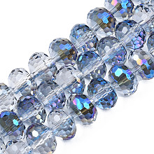 Electroplate Transparent Glass Beads Strands, AB Color Plated, Faceted, Rondelle, Medium Blue, 10x7.5mm, Hole: 1.4mm, about 70pcs/strand, 20.87 inch(53cm)