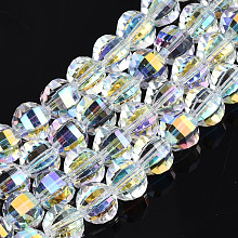 Honeyhandy Electroplate Transparent Glass Beads Strands, AB Color Plated, Faceted, Round, Clear AB, 9.5x8.5mm, Hole: 1.5mm, about 65~70pcs/strand, 22.05 inch~23.62 inch(56~60cm)