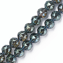 Electroplate Transparent Glass Beads Strands, Half Plated, Faceted, Round, Dark Slate Blue, 12x11mm, Hole: 1.2mm, about 50pcs/strand, 22.05 inch(56cm)