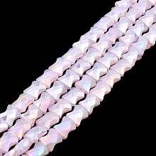 AB Color Plate Glass Beads Strands, Imitation Jade, Faceted Bamboo Stick, Pearl Pink, 10.5~11x8x5mm, Hole: 1mm, about 60pcs/strand, 24.80~25.20''(63~64cm)