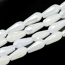 Honeyhandy Electroplate Glass Beads Strands, Imitation Jade Glass, Faceted Teardrop, Creamy White, 9~9.5x4mm, Hole: 1mm, about 72pcs/strand, 25.98 inch