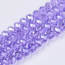 Arricraft Baking Paint Glass Beads Strands, Pearl Luster Plated, Faceted, Rondelle, Lilac, 3x2.5mm, Hole: 0.9mm; about 139pcs/strand, 14.17''(36cm)