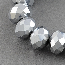 Honeyhandy Electroplate Glass Bead Strands, Faceted, Rondelle, Platinum Plated, 12x8~9mm, Hole: 1.5mm, about 72pcs/strand, 24 inch