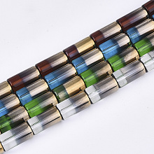 Honeyhandy Half Electroplate Glass Beads Strands, Column, Mixed Color, 19.5~20x10mm, Hole: 1.4mm, about 15~17pcs/strand, 13.39 inch(34cm)