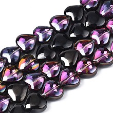 Honeyhandy Electroplate Glass Beads Strands, Half Plated, Heart, Purple Plated, 9~10x10x5.5mm, Hole: 0.8mm, about 70~71pcs/strand, 25.20 inch~ 26.38 inch(64~67cm)