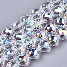 Honeyhandy Electroplate Glass Beads Strands, AB Color Plated, Faceted Teardrop, Clear AB, 12x12mm, Hole: 1.2mm, about 50pcs/strand, 23.62''(60cm)