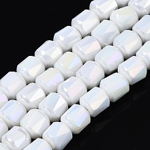 Arricraft Electroplate Glass Beads Strands, AB Color Plated, Faceted, Column, White, 5.5x5mm, Hole: 0.9mm, about 99pcs/strand, 21.65 inch(55cm)