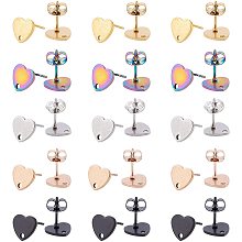 DICOSMETIC 30Pcs 5 Colors 9mm Stainless Steel Heart Shape Stud Earring Findings with Earring Backs Vacuum Plating Stud Earrings Matte Finish Love Stud Earrings for DIY Jewelry Making Craft