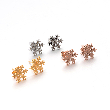 Honeyhandy 304 Stainless Steel Ear Studs, Hypoallergenic Earrings, Snowflake, Mixed Color, 12x12mm, Pin: 0.8mm