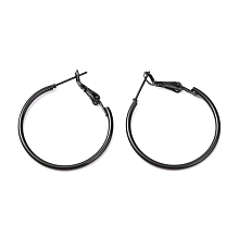 Honeyhandy Baking Paint 201 Stainless Steel Hoop Earrings, Ring, Black, 29.5mm, Pin: 0.5mm